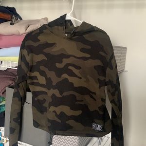 Pink brand camo cropped hoodie